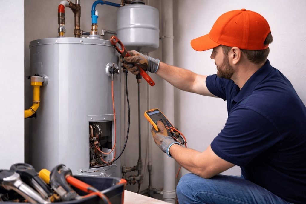 Local plumber repairing water heater in Snow Camp NC home